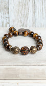 Brown Cats Eye Stone Vintage Style Stretch Bracelet with Cherub Medal