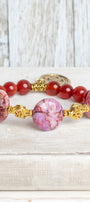 Pink Orange Jasper Focal Stones and Carnelian Stone and Stretch Bracelet with a Serenity Prayer Charm