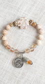 Howlite Stone Cross Bracelet with Silver Cross and Crystal Prism Charms