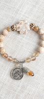 Howlite Stone Cross Bracelet with Silver Cross and Crystal Prism Charms