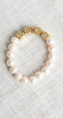 White Freshwater Pearl Beaded Bracelet with Gold Plated Cube Crystal Letters Spelling LOVE