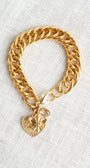 Love Charm, Fleur de Lis and Crystal on Chunky 10K Gold Plated Chain Bracelet