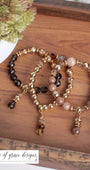 Black Agate, Gold Hematite & Czech Crystal Charm Bracelet