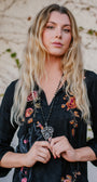 Sterling Silver Marcacite Large French Filigree Scroll Articulated Pendant on a Black Crystal Rosary Chain Long Necklace