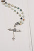 Matte Silver Etched Boho Cross Pendant on Gem Amazonite Sterling Silver Rosary Chain Long Necklace