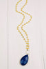 Yellow Quartz and Blue Lapis Sterling Silver Tear Drop Necklace