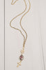 Pink and Cream Agate, Gold Plated Crystal Cross Necklace