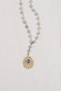Blue Topaz & Matte Gold Pendant on Blue Quartz Rosary Bead Y Necklace