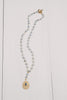 Blue Topaz & Matte Gold Pendant on Blue Quartz Rosary Bead Y Necklace