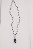 Blue Lapis Micro Pave Crystal Halo Pendant on Blue Lapis and Sterling Silver Rosary Bead Necklace