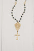 Matte Gold Filigree & Cross Pendant on Hematite Rosary Bead Chain