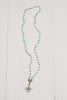 Turquoise Sterling Silver Rosary Chain Necklace with White Bronze Custom Cross
