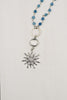 Pave Crystal SS Sun Pendant on Blue Jade Rosary Beads
