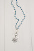 Pave Crystal SS Sun Pendant on Blue Jade Rosary Beads