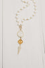 White Agate Rosary Chain Necklace with Yellow Crystal Accent