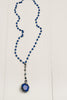 Royal Blue Jade and Hand Soldered Crystal on Antiqued Silver Rosary Chain