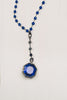 Royal Blue Jade and Hand Soldered Crystal on Antiqued Silver Rosary Chain