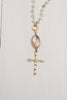 Matte Gold Cross on Sunstone and Amazonite Necklace