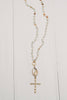 Matte Gold Cross on Sunstone and Amazonite Necklace