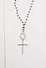 Royal Blue Crystal Cross on Blue Lapis Sterling Silver Rosary Chain Necklace
