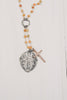 Pavé Cross Layered Pendant on Orange Agate & Silver Rosary Chain