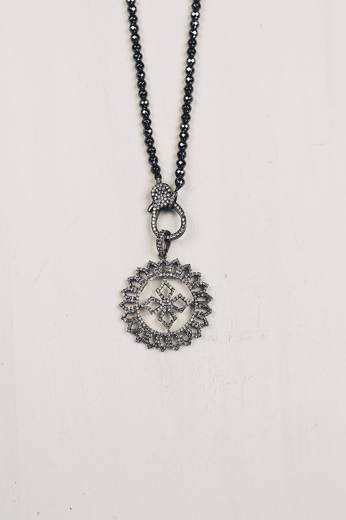Grey Crystal Pave Pendant on Hematite & Crystal Chain