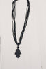 Black Pave Crystal Hamsa Pendant on Black Agate Multi-Strand Necklace