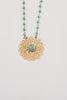 Matte Gold Pendant Double Layer Necklace on Turquoise Crystal Beads