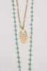 Matte Gold Pendant Double Layer Necklace on Turquoise Crystal Beads