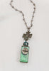 Hand Soldered Vintage Style Green Crystal Pendant with Large Cross and Dove on Agate Stone Rosary Chain
