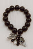 Statement Black Agate Charm Bracelet with Faceted Drop, Crystals, Pearls and Cross