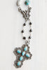 Blue Larimar, Sterling Silver and Hemitite Cross Y Necklace
