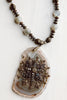 Ornate Hand Embellished Agate Cross Pendant on Gray Moonstone and Ornate Beaded Necklace