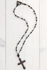 Art Deco Sterling Silver Black Cross with Pave Pink and Black Stones on Necklace Made of Crystal Beads