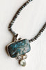 Sterling Silver Moss Agate and Green Amethyst Pendant on Faceted Larvikite Beaded Necklace