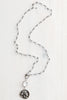 Rosary Chain White Chalcedony Short Necklace with Pavé Clasp and Crystal & Ancient Coin