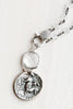 Rosary Chain White Chalcedony Short Necklace with Pavé Clasp and Crystal & Ancient Coin