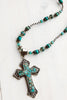 Tibetan Silver Turquoise Cross on Turquoise and Czech Beaded Long Necklace