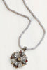 Red Garnet and Yellow Citrine Sterling Silver Cross Floral Pendant on Gray Jade Beaded Short Necklace
