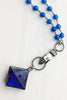 Cobalt Blue Soldered Pendant with Hand Drop on Cobalt Blue Quartz and Gunmetal Silver Rosary Chain Necklace