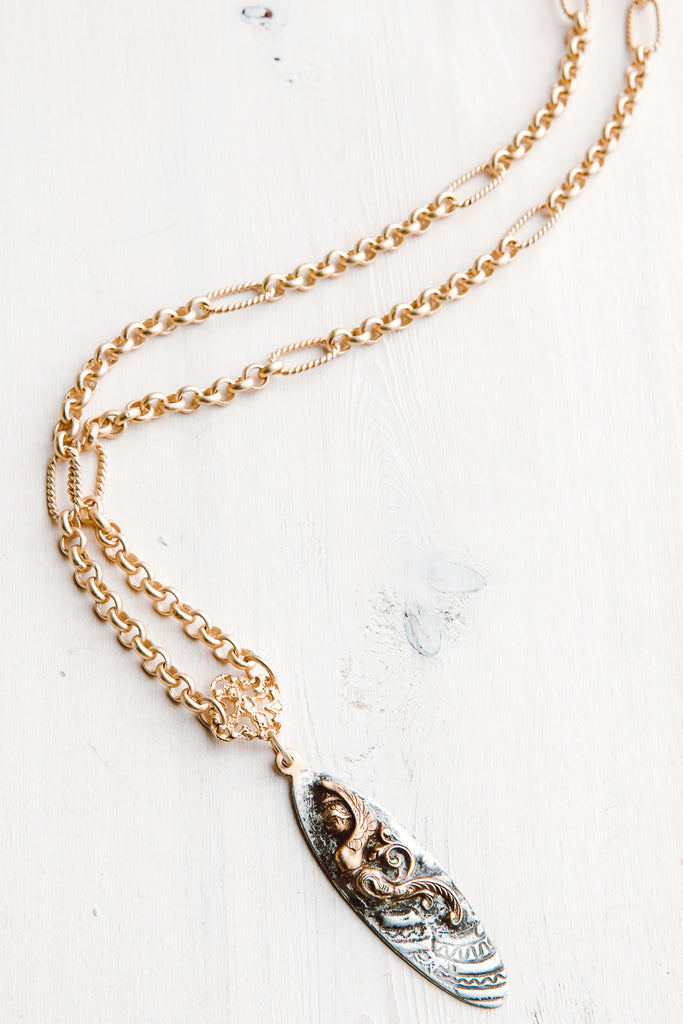 Matte 18k Gold Two Tone Necklace and Oval Custom Pendant