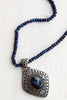 Bali Style Diamond Shaped Blue Quartz Filigree Pendant on Beaded Blue Jade Necklace