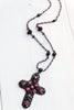 Vintage Dark Pewter Cross with Purple Cabachons on Rosary Chain with Crystal Metal Beads