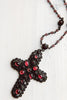 Vintage Dark Pewter Cross with Purple Cabachons on Rosary Chain with Crystal Metal Beads