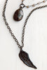 Double Necklace with Quartz Cross Stone and Soldered Angel Wing