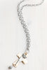 Silver Chain Necklace With Gold and Silver Tone Cross, Heart and Crown Pendant