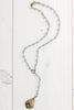 Labradorite Modern Gold Tone Pendant on Seafoam Green Quartz Rosary Chain Y Necklace