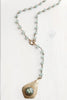 Labradorite Modern Gold Tone Pendant on Seafoam Green Quartz Rosary Chain Y Necklace