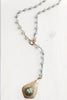 Labradorite Modern Gold Tone Pendant on Seafoam Green Quartz Rosary Chain Y Necklace