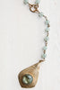 Labradorite Modern Gold Tone Pendant on Seafoam Green Quartz Rosary Chain Y Necklace